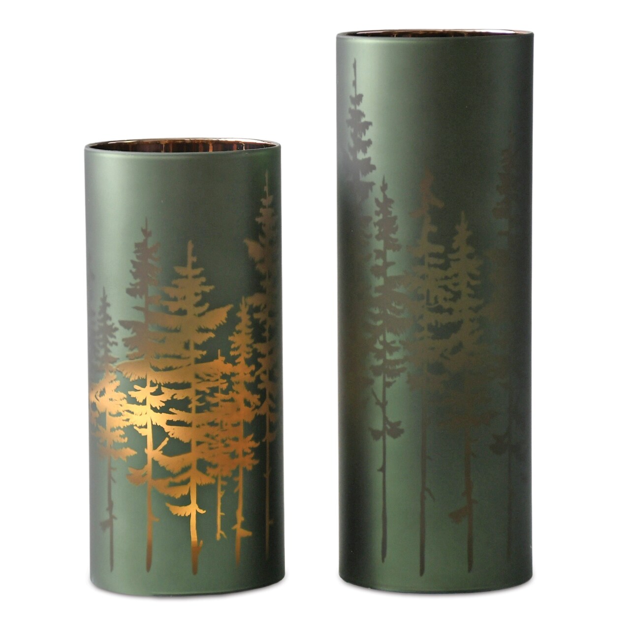 Melrose Pine Tree Glass Christmas Candle Holders - 9.5" - Set of 2